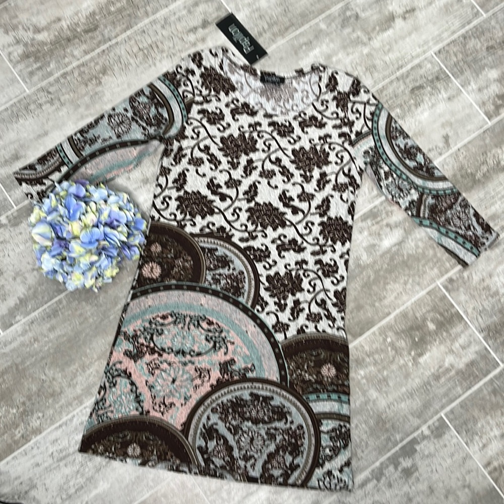 PAPILLON Medallion & Floral Gray and Brown Midi Dress